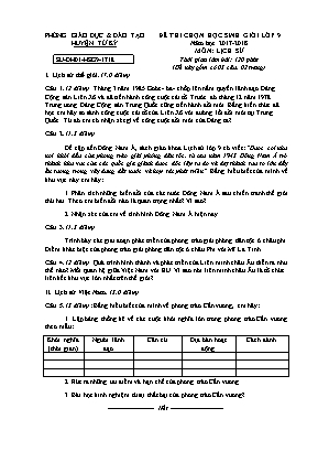 Đề thi chọn học sinh giỏi môn Lịch sử Lớp 9 - Năm học 2017-2018 - Phòng giáo dục và đào tạo huyện Tứ Kỳ (Có đáp án)